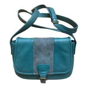 Serrv Womens Teal Blue Leather Crossbody Purse Small Boho